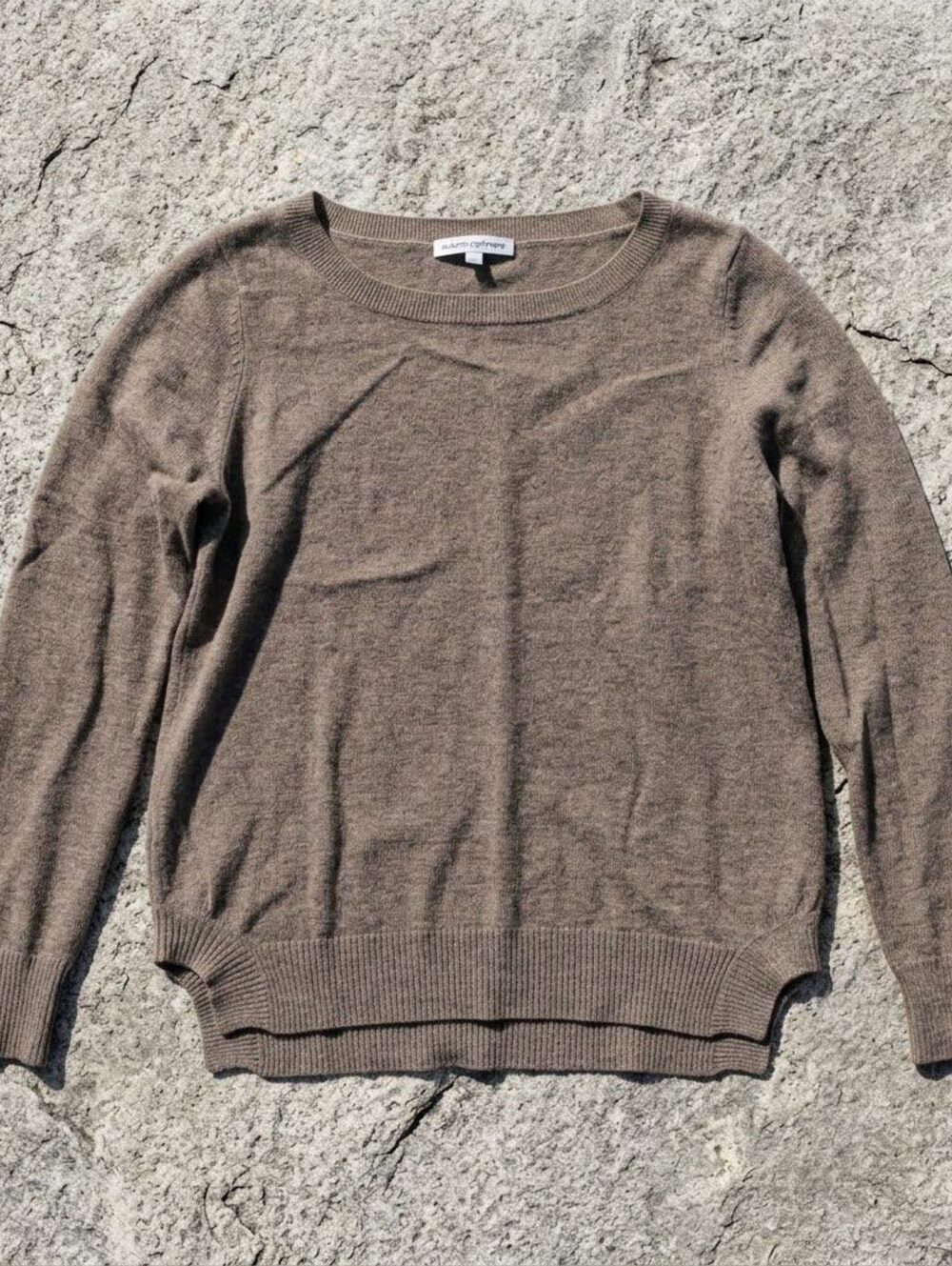 Autumn Cashmere Womens S Brown 100% Cashmere Sweater Elbow Patches Flawed